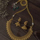Gold Plated Red Womens Choker Necklace Set with Pair of Earrings