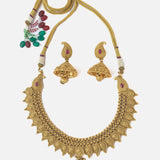 Gold Plated Red Womens Choker Necklace Set with Pair of Earrings