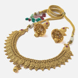 Gold Plated Red Womens Choker Necklace Set with Pair of Earrings