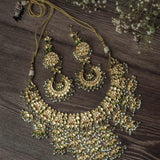 Gold Plated Womens Kundan Choker Necklace Set with Pair of Earrings
