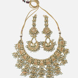 Gold Plated Womens Kundan Choker Necklace Set with Pair of Earrings