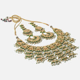 Gold Plated Womens Kundan Choker Necklace Set with Pair of Earrings