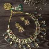 Gold Plated Multicolored Womens Kundan Choker Necklace Set with Pair of Earrings