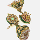 Gold Plated Multicolored Womens Kundan Choker Necklace Set with Pair of Earrings