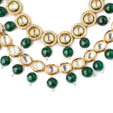 Inaayat Gold Plated Green Womens Kundan, Polki Long Necklace set (Freesize)