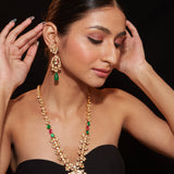 Gold Plated Kundan With Enamelled Stone Long Necklace & Earrings Set