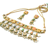 Saadgi Gold Plated Multicolored Womens Kundan, Polki Choker Necklace Set with Pair of Earrings (Freesize)