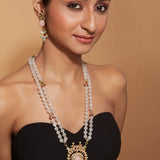 Gold Plated Beads With Pendant Long Necklace & Dangle Earrings Set