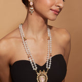 Gold Plated Beads With Pendant Long Necklace & Dangle Earrings Set