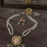 Gold Plated Beads With Pendant Long Necklace & Dangle Earrings Set