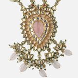 Gold Plated Beads With Pendant Long Necklace & Dangle Earrings Set