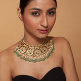 Gold Plated Kundan Polki Green Beads Bridal Choker Necklace