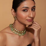 Rhodium Plated Pearls & Beads Choker Necklace & Dangle Earrings Set