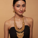 Gold Plated Temple Long Necklace & Jhumka Earring Set