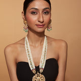 Gold Plated Kundan Studded Multi Colour Beads Long Necklace & Dangle Earrings Set