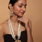 Gold Plated Kundan Studded Multi Colour Beads Long Necklace & Dangle Earrings Set