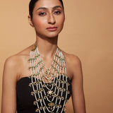 Gold Plated Kundan & Beads Multi Layered Necklace