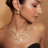 Gold Plated Kundan Studded Layered Necklace & Earrings Set