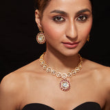 Gold Plated Kundan With Onyx Choker Necklace & Earrings Set