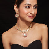 Gold Plated Kundan With Onyx Choker Necklace & Earrings Set