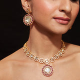 Gold Plated Kundan With Onyx Choker Necklace & Earrings Set