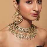 Gold Plated Meenakari Kundan Dangle Necklace & Chaandbali Earrings Set