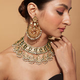 Gold Plated Meenakari Kundan Dangle Necklace & Chaandbali Earrings Set