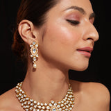 Aatman Gold Plated Womens Kundan Polki Necklace Set with Pair of earrings