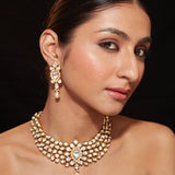 Gold Plated Kundan Polki Studded Choker Necklace & Dangle Earrings Set