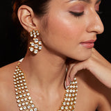 Aatman Gold Plated Womens Kundan Polki Necklace Set with Pair of earrings