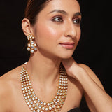 Aatman Gold Plated Womens Kundan Polki Necklace Set with Pair of earrings