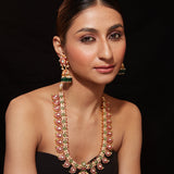 Gold Plated Multi Colour Enamelled Long Necklace & Jhumka Earring Set