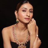 Inaayat Gold Plated Multicolored Womens Kundan Polki Necklace Set with Pair of earrings
