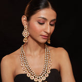 Gold Plated Kundan Polki Long Necklace & Dangle Earrings Set