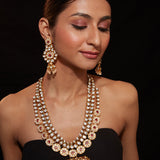 Aatman Gold Plated Red Womens Synthetic Stone Necklace Set with Pair of earrings