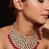 Aatman Gold Plated Pink Womens Kundan Polki Necklace Set