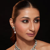 Zia Silver Plated Green Womens Emerald Synthetic Zircon Necklace Set with Pair of earrings