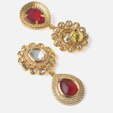 Gold Plated Red Womens Kundan Short Necklace Set with Pair of Earrings