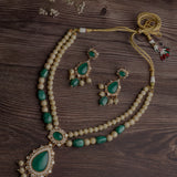 Gold Plated Green Womens Short Necklace Set with Pair of Earrings