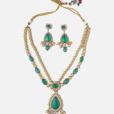 Gold Plated Green Womens Short Necklace Set with Pair of Earrings