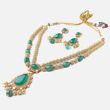 Gold Plated Green Womens Short Necklace Set with Pair of Earrings