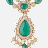 Gold Plated Green Womens Short Necklace Set with Pair of Earrings