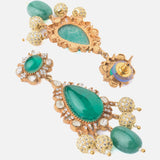 Gold Plated Green Womens Short Necklace Set with Pair of Earrings