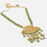 Gold Plated Green Womens Kundan Long Necklace