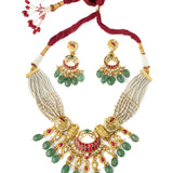 Gold Plated Multicolored Womens Kundan, Polki Necklace Set with Pair of Earrings