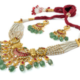 Gold Plated Multicolored Womens Kundan, Polki Necklace Set with Pair of Earrings