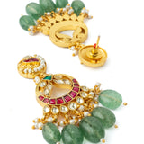 Gold Plated Multicolored Womens Kundan, Polki Necklace Set with Pair of Earrings