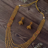 Isvaraah Gold Plated Womens Temple Long Necklace Set with Pair of Earrings (Freesize)