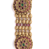 Isvaraah Gold Plated Womens Temple Long Necklace Set with Pair of Earrings (Freesize)
