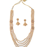 Isvaraah Gold Plated Womens Temple Long Necklace Set with Pair of Earrings (Freesize)